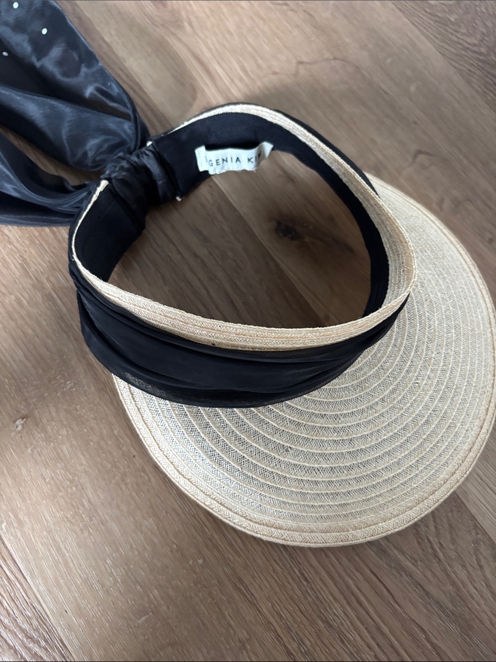 Eugenia Kim Natural Straw Visor with Black Scarf Band
